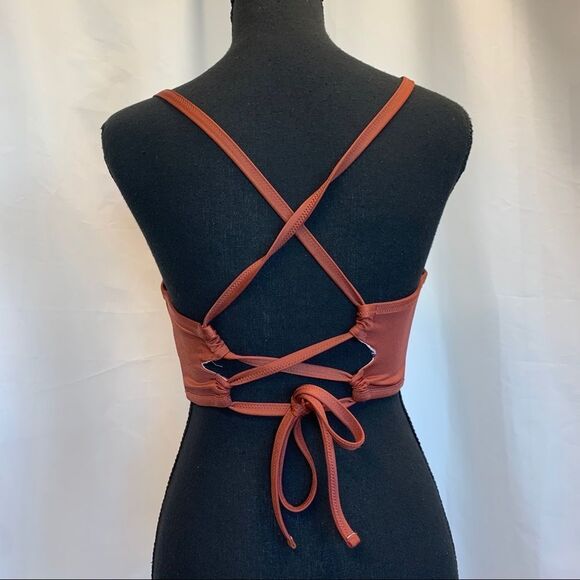 SHADE & Shore Rust Brown bronze deep V bikini top Sz 34D - Picture 4 of 7